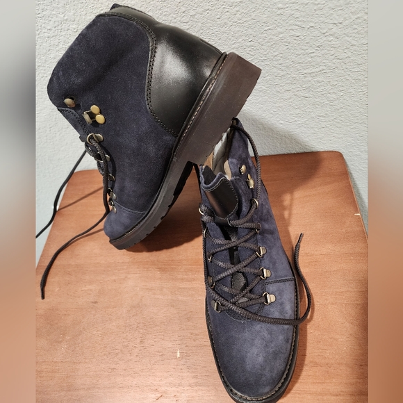 Steel Blue Suede Commando Sole Boots - Picture 2 of 4